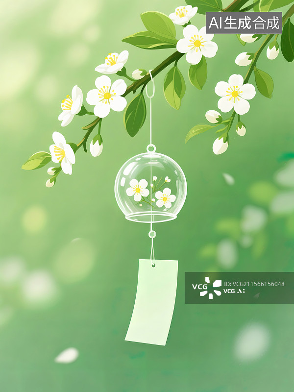 【AI数字艺术】风铃，透明风铃，球形风铃，许愿，祈福，清新，绿色图片素材