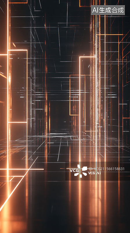 【AI数字艺术】未来科技感的光束走廊图片素材