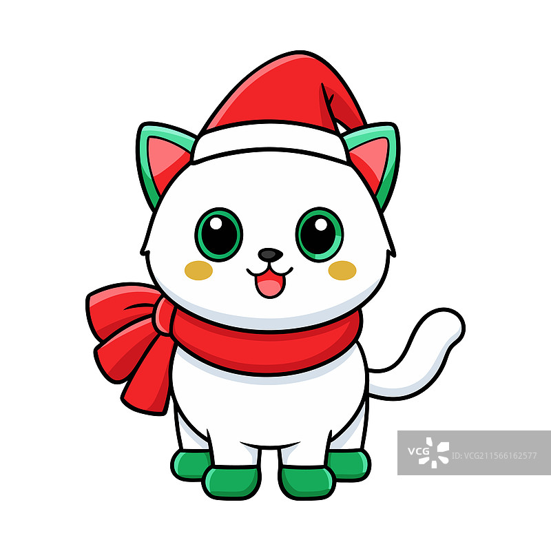 可爱的圣诞猫戴着圣诞老人帽子图片素材