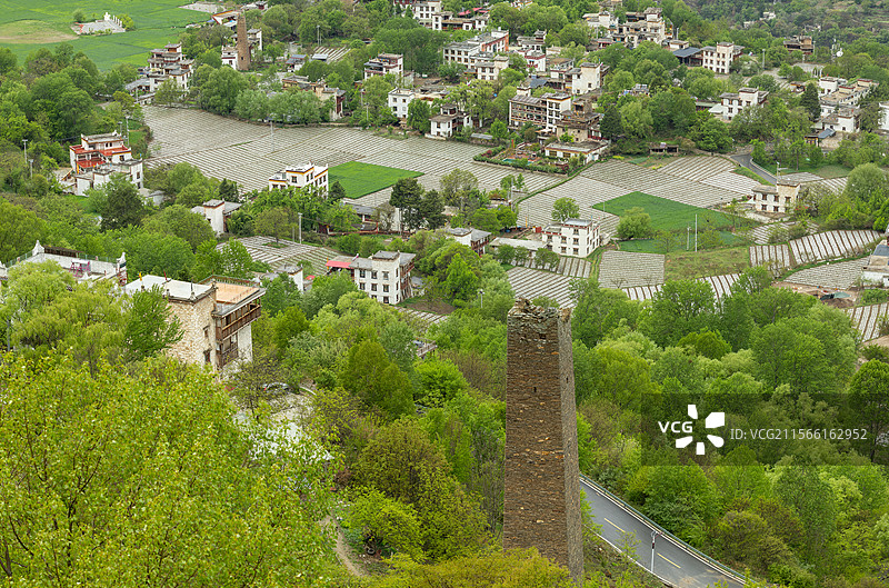 满是绿色的藏族寨子图片素材