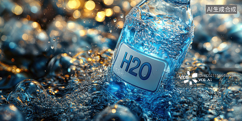 【AI数字艺术】水分子H2O泡泡清新补水科技氢气清洁能源背景图片素材