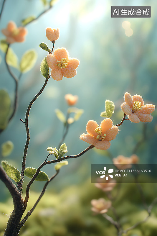 【AI数字艺术】春天花朵可爱清新羊毛毡毛绒节气季节户外自然风景微缩景观图片素材
