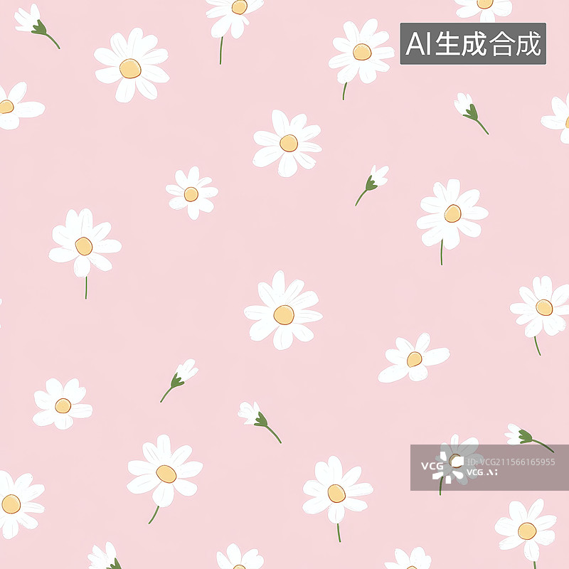 【AI数字艺术】粉色背景上的白色雏菊花图案图片素材