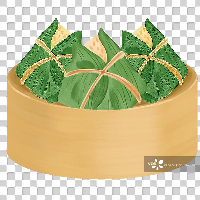 端午节粽子插画元素 蒸笼里的三个粽子图片素材