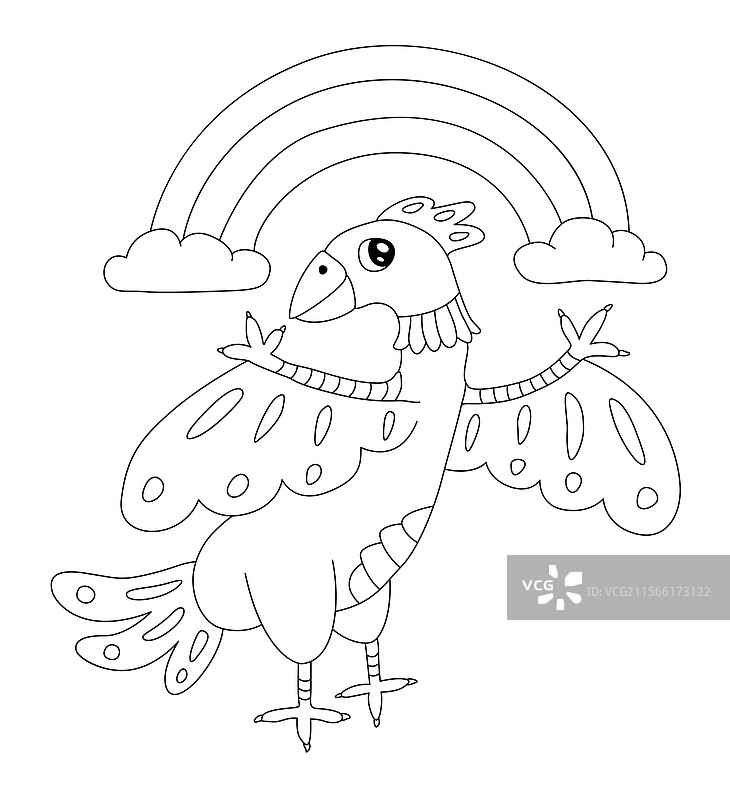 鸟和彩虹的涂色书页面图片素材