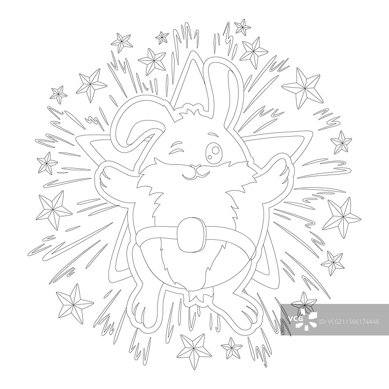 涂色书艺术，包含兔子、烟花和星星图片素材