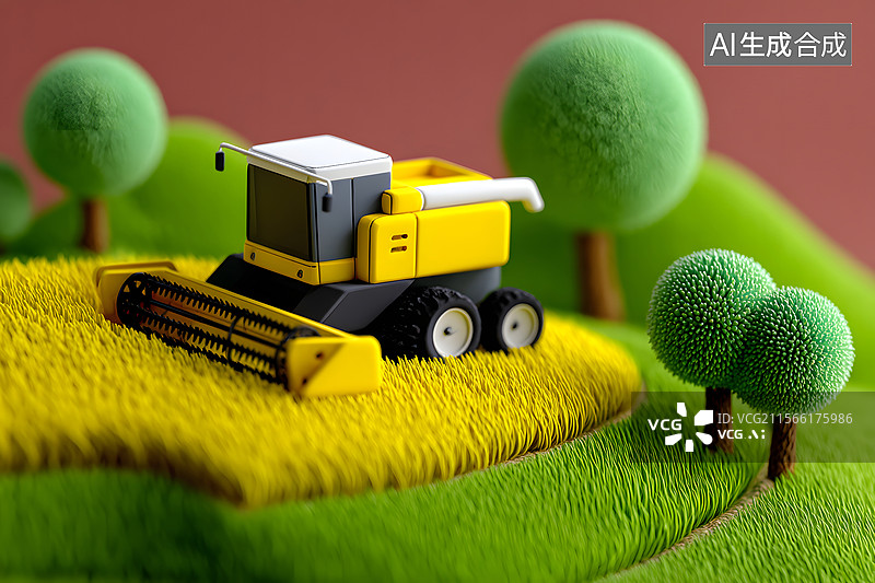 【AI数字艺术】收割机收获的秋天丰收场景插图图片素材