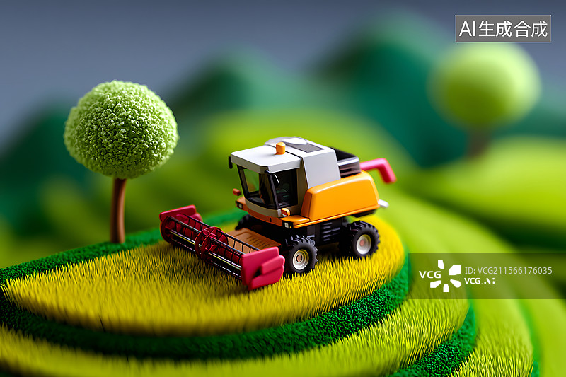 【AI数字艺术】收割机收获的秋天丰收场景插图图片素材