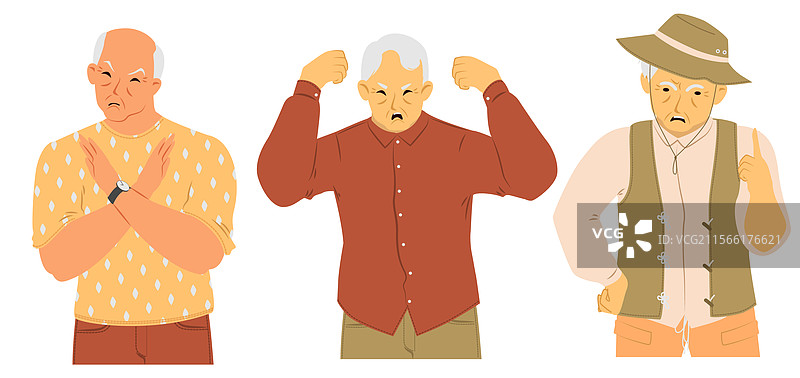 一位老年男子通过姿势表现出愤怒。图片素材