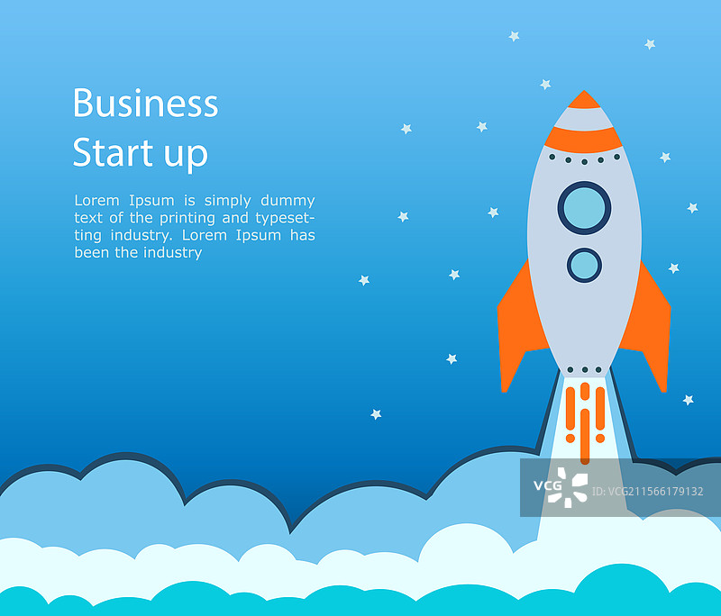 蓝色火箭升空进入星空，太空商业图片素材