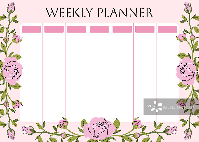 带有花卉图案的粉色周计划表图片素材