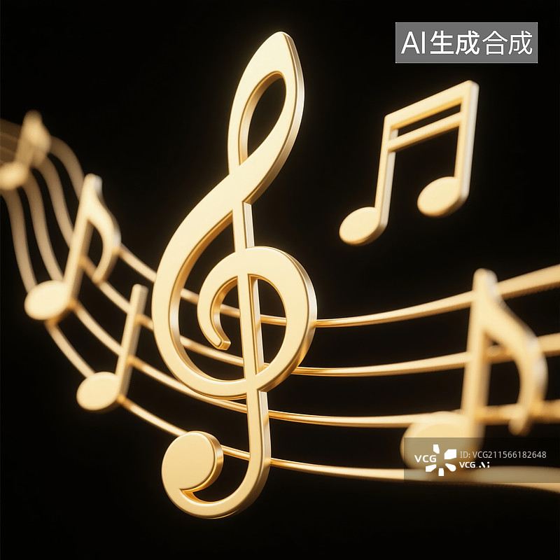 【AI数字艺术】金色音乐符号与五线谱图片素材