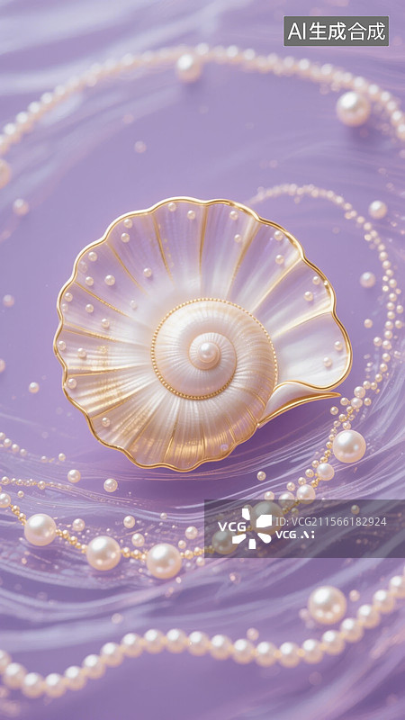 【AI数字艺术】珍珠贝壳与珍珠项链图片素材