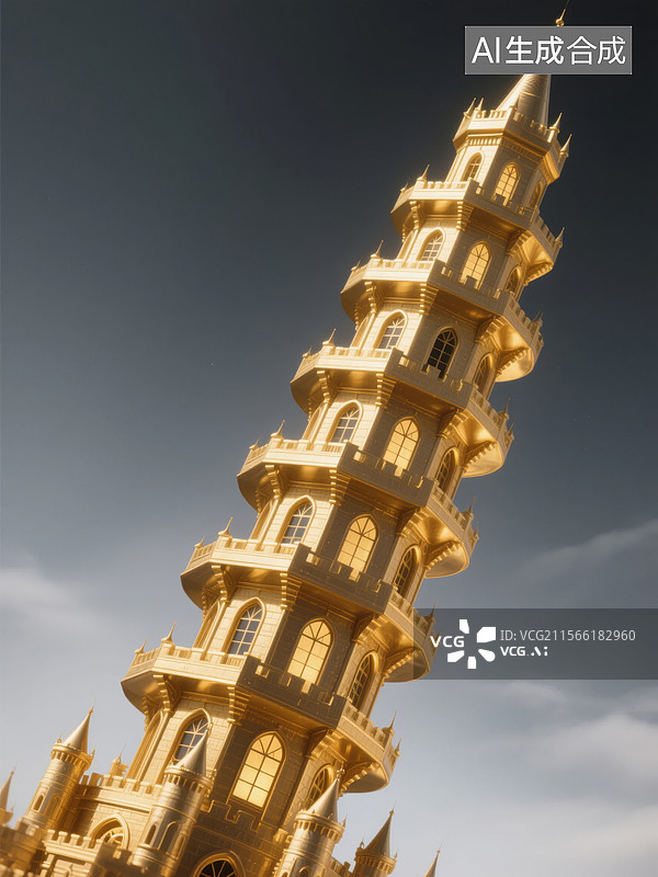 【AI数字艺术】金色城堡塔楼图片素材