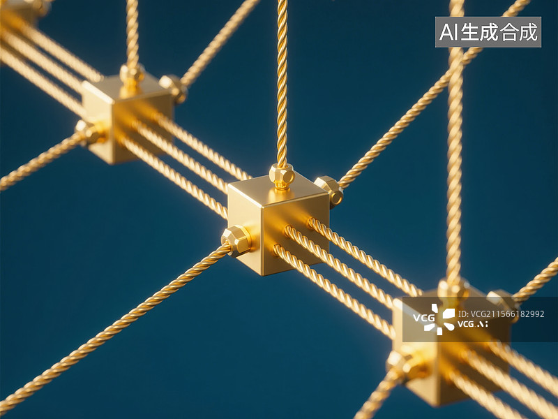 【AI数字艺术】金色绳索连接的立方体结构图片素材