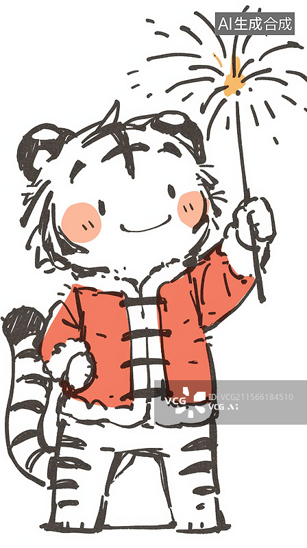 【AI数字艺术】卡通老虎手持烟花庆祝图片素材