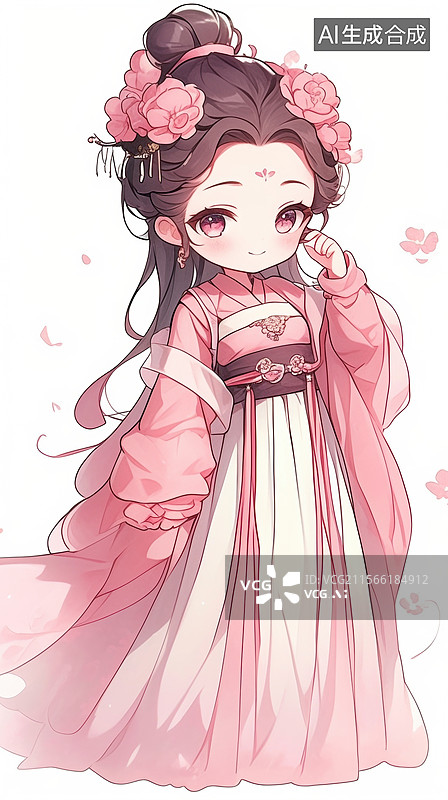【AI数字艺术】穿粉色汉服的动漫女孩图片素材