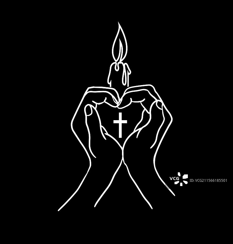 手中捧着蜡烛的祈祷，复活节快乐，宗教氛围浓厚图片素材