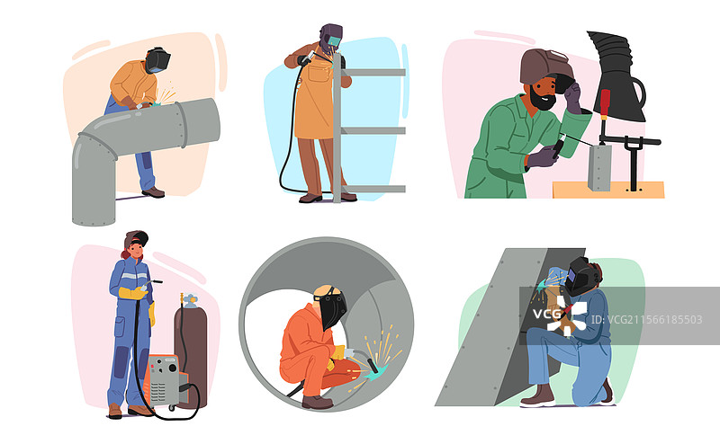 穿着制服的焊工角色在工作图片素材