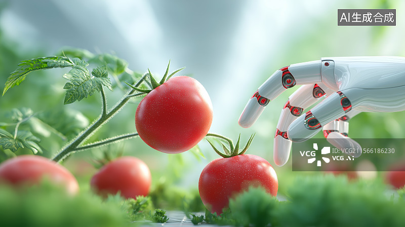 【AI数字艺术】人工智能在农业领域的应用——人形机器人在采摘西红柿图片素材