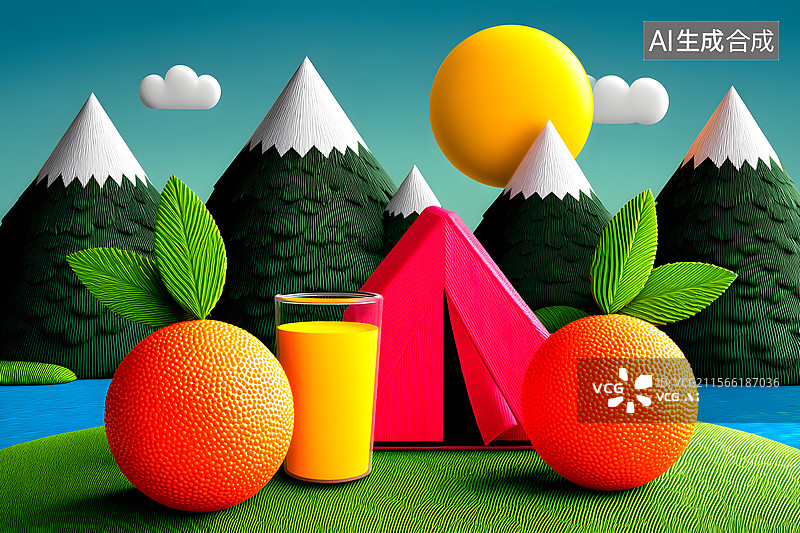 【AI数字艺术】健康新鲜橙汁果汁饮料插画图片素材