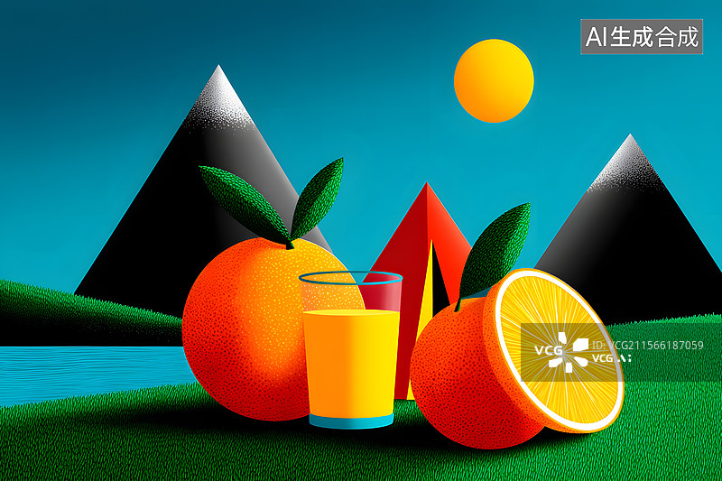 【AI数字艺术】健康新鲜橙汁果汁饮料插画图片素材