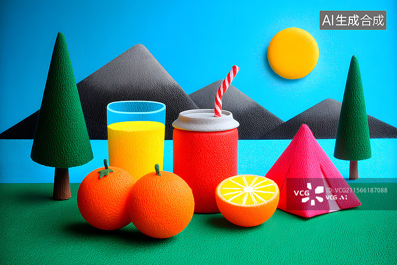 【AI数字艺术】健康新鲜橙汁果汁饮料插画图片素材
