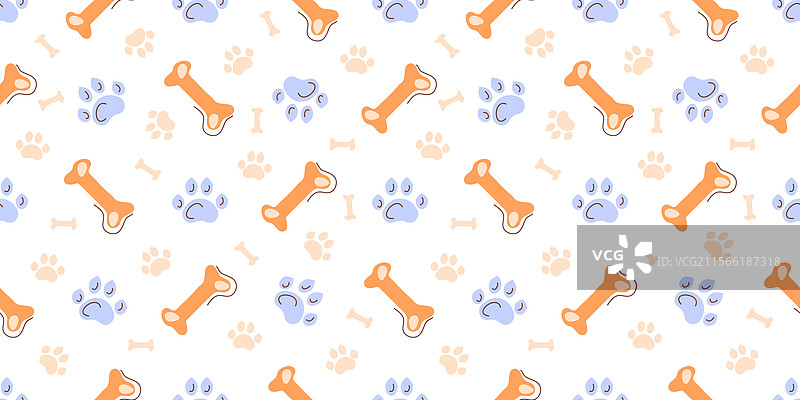 可爱的无缝狗爪印和骨头图案图片素材