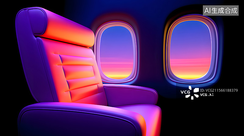 【AI数字艺术】飞机内部座位场景插图图片素材