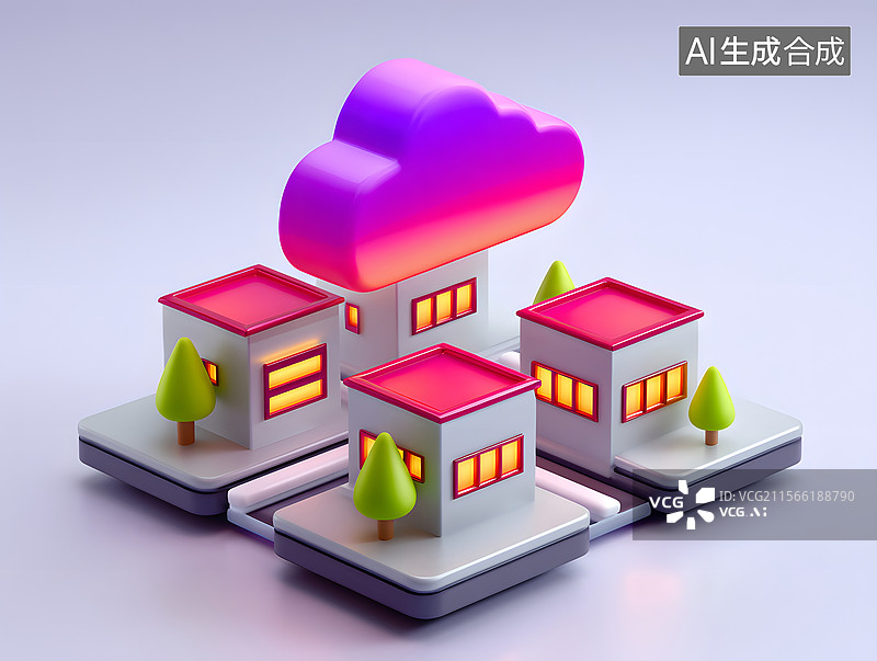 【AI数字艺术】科技云服务网络安全插画图片素材