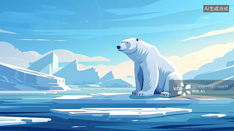 【AI数字艺术】浮冰上的北极熊 冰川背景图片素材
