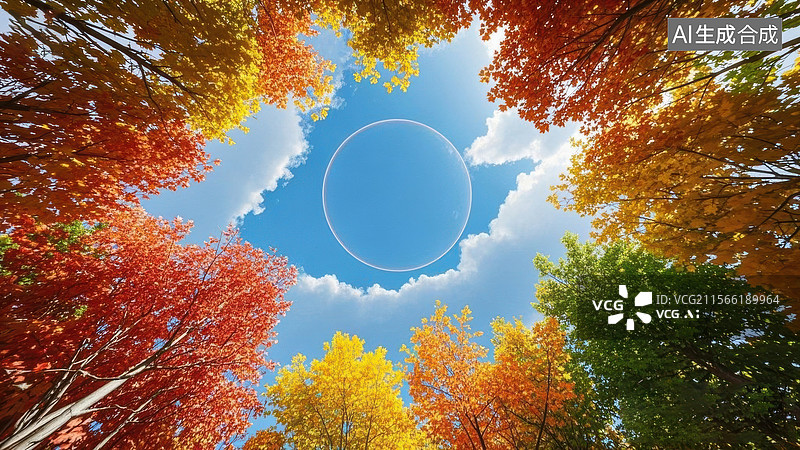 【AI数字艺术】秋日森林的仰视视角图片素材