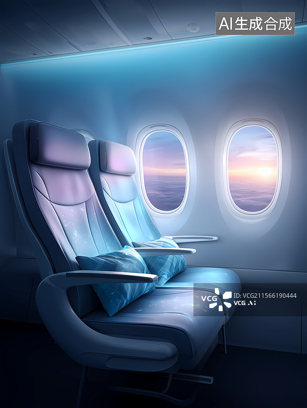 【AI数字艺术】飞机舱内的座椅和舷窗图片素材