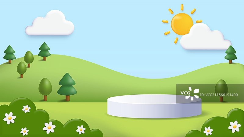 森林附近的白色基座3D景观讲台图片素材