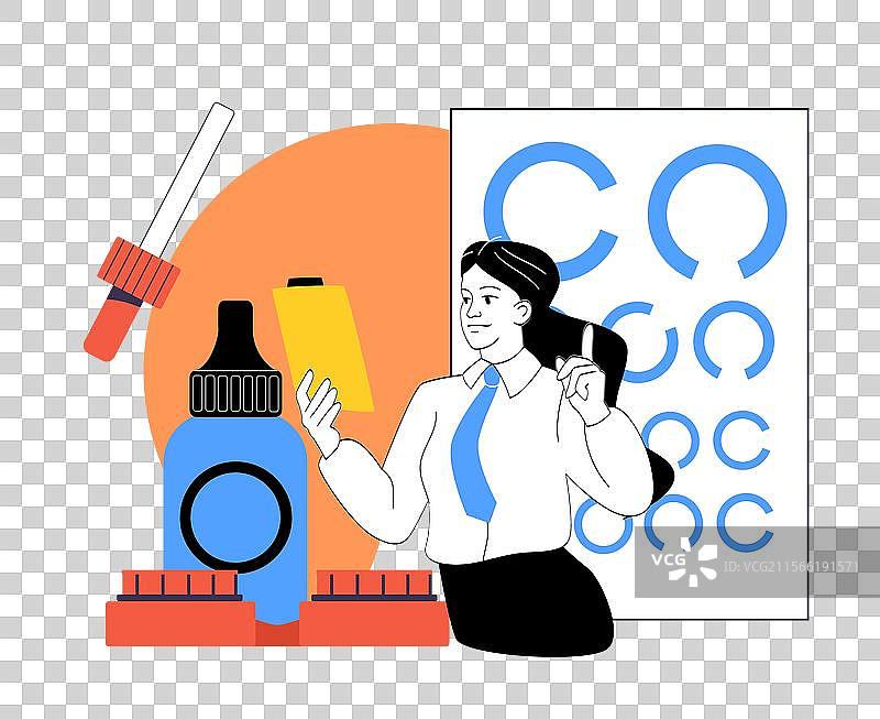 使用眼药水的眼科医生与滴管旁的女性图片素材