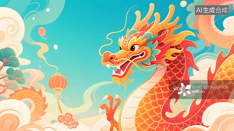 【AI数字艺术】中国风龙抬头的传统节日插画图片素材