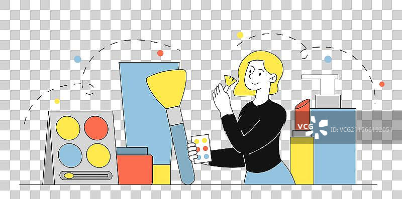 化妆品旁的年轻女孩与女性图片素材