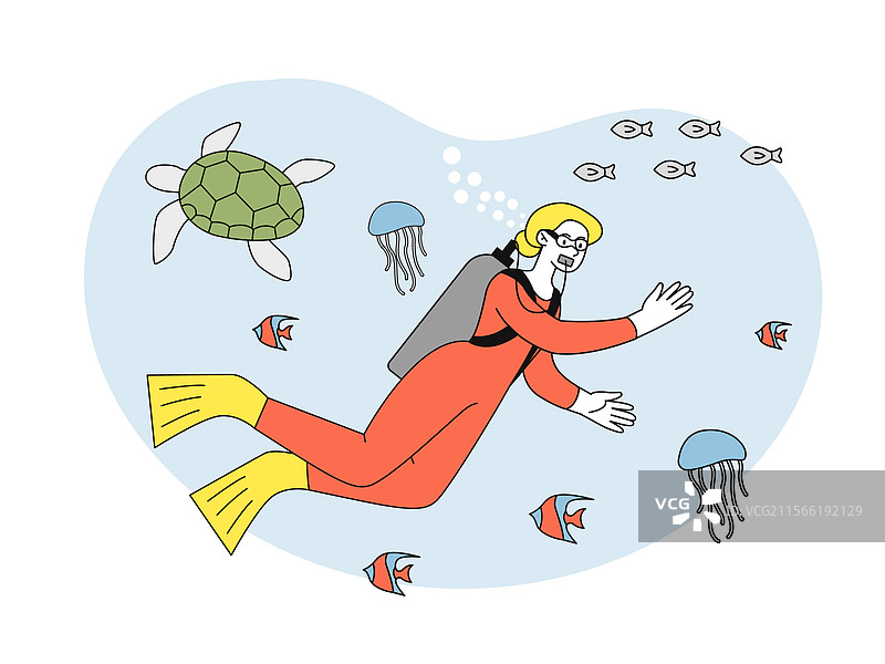 穿潜水服的年轻女孩潜水图片素材