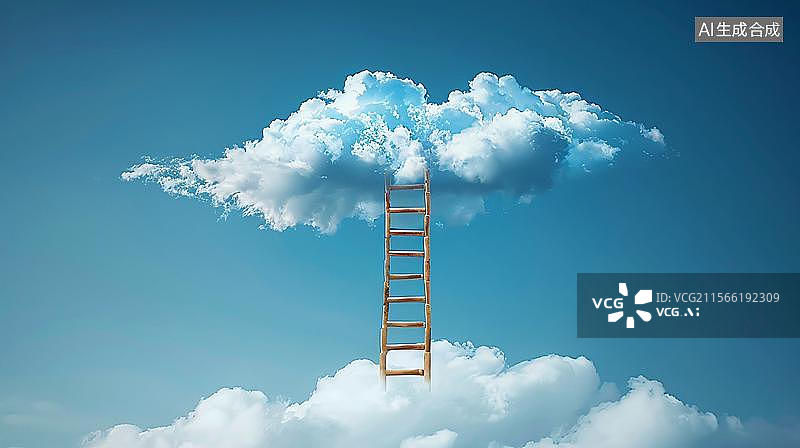【AI数字艺术】通往云端的阶梯  成功的阶梯  梦想的阶梯 成功的阶梯概念图片素材