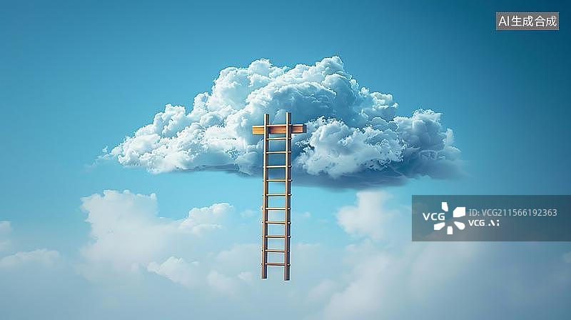 【AI数字艺术】通往云端的阶梯  成功的阶梯  梦想的阶梯 成功的阶梯概念图片素材