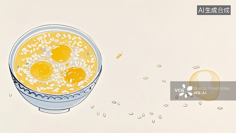 【AI数字艺术】水墨画居左1一碗带蛋黄的粥图片素材