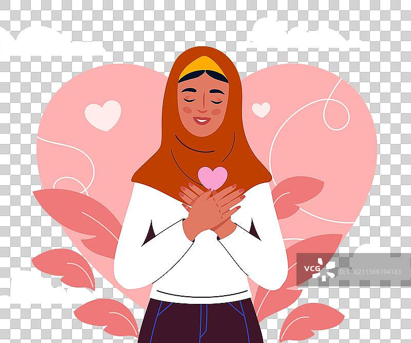 年轻女孩在头巾中拥抱自己图片素材