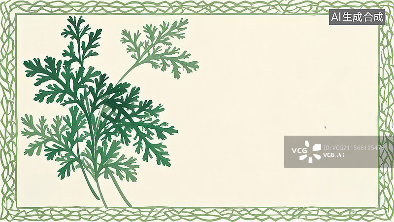 【AI数字艺术】水墨画居左1绿色植物插图图片素材