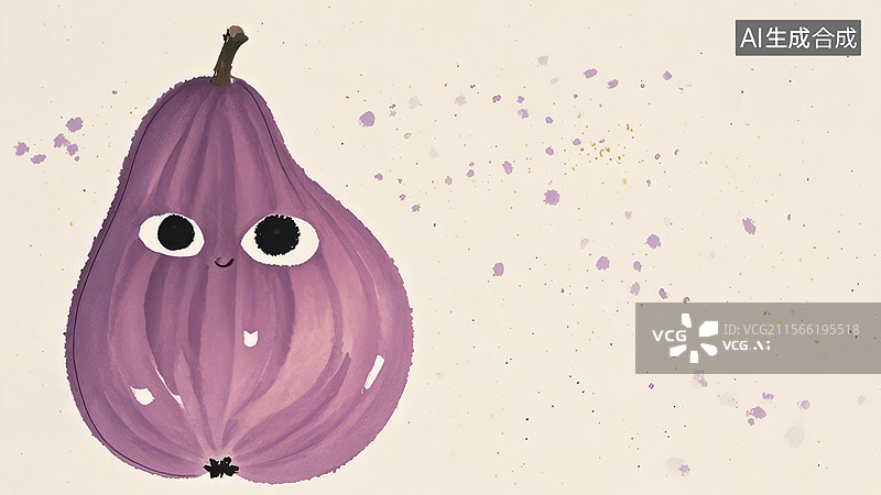 【AI数字艺术】水墨画居左1可爱的紫色拟人化梨图片素材