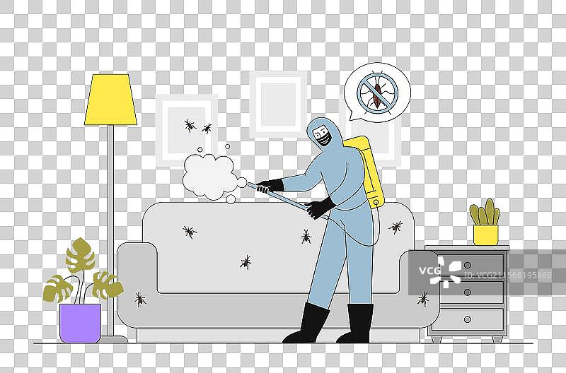 公寓内的害虫控制，穿制服的男子正在施药图片素材