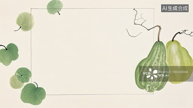 【AI数字艺术】水墨画两侧1水墨画风格的葫芦和叶子图片素材