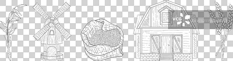 小麦农场和乡村作物收获套件图片素材