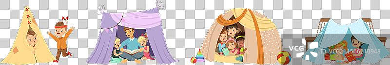 可爱的小朋友们在玩帐篷游戏图片素材