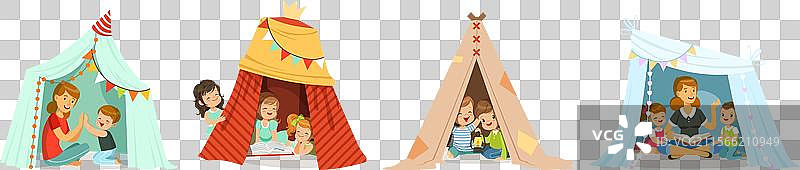 可爱的小朋友们在玩帐篷游戏图片素材