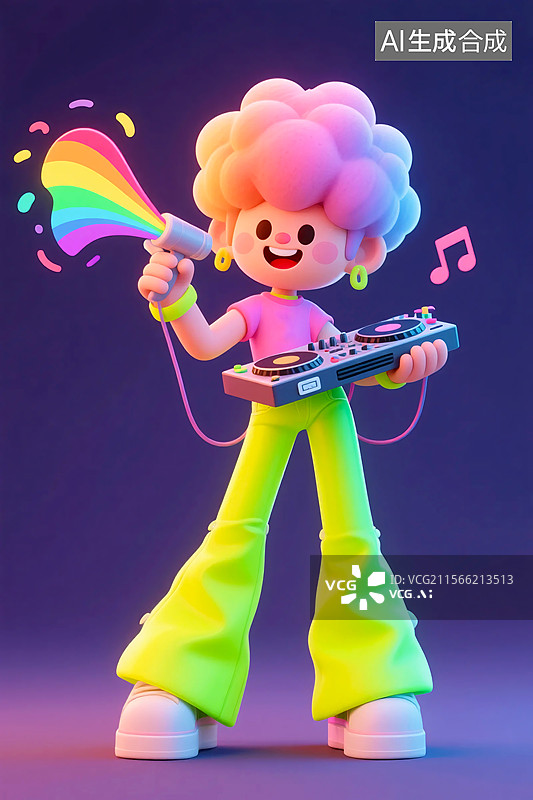 【AI数字艺术】3D爆炸头多巴胺摇滚卡通人图片素材